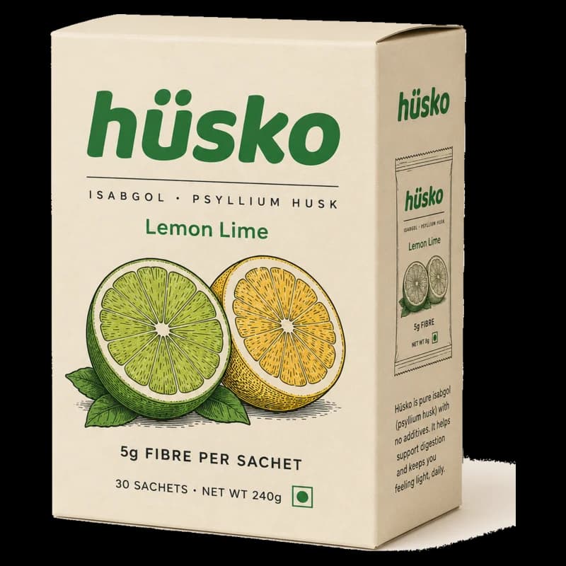 A hüsko carton holding 30 Lemon Lime sachets